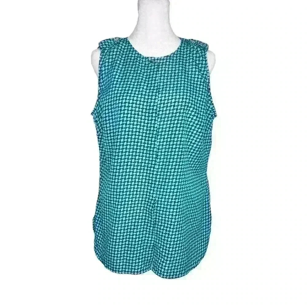 Michael Michael Kors women's blue geometric button down sleeveless blouse size 6